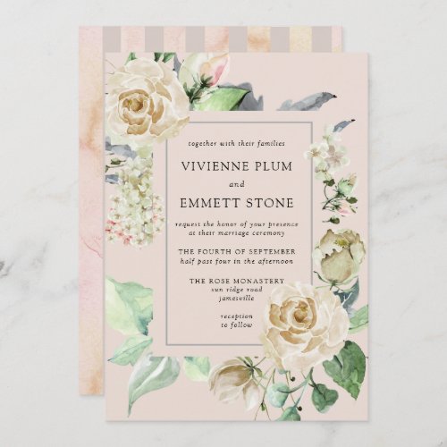 Ivory White Rose Hydrangea Wedding Invitation