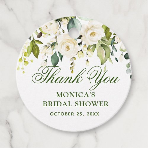 Ivory White Roses  Bridal Shower Thank You round Favor Tags