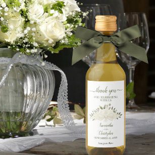 Ivory White Roses Elegant Wedding Thank You Mini Wine Label