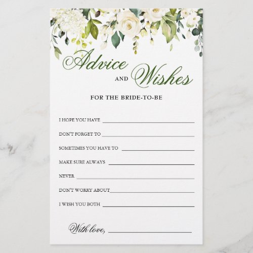 Ivory White Roses Floral Advice and Wishes card