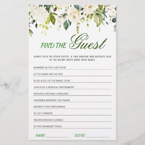 Ivory White Roses Floral Bridal Shower Game