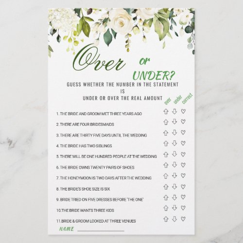 Ivory White Roses Floral Bridal Shower Game