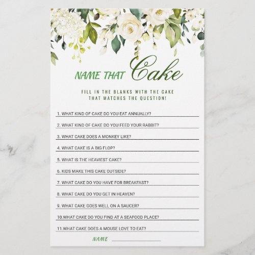 Ivory White Roses Floral Bridal Shower Game