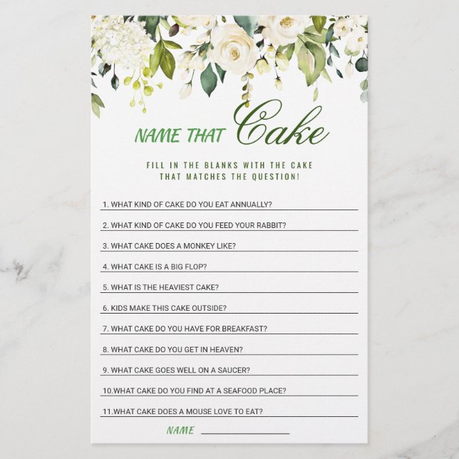 Ivory White Roses Floral Bridal Shower Game (Front)