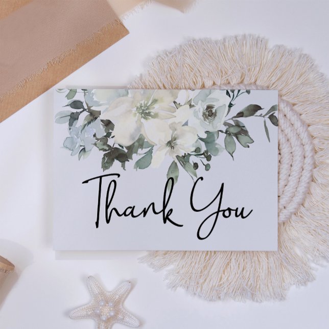 Ivory White Roses Floral Elegant  Thank You Card (Creator Uploaded)
