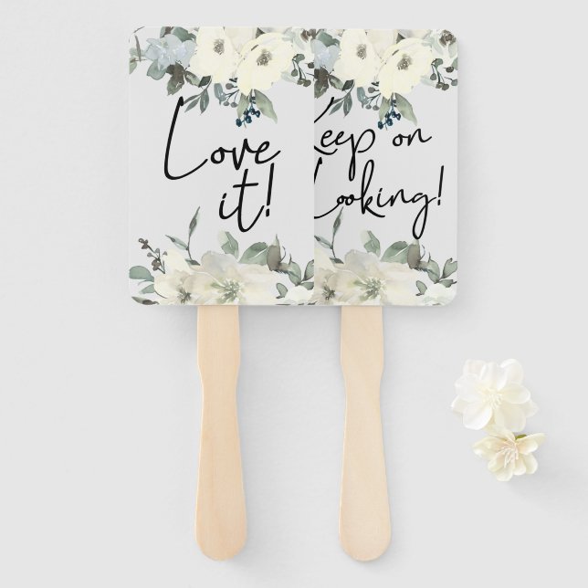 Ivory White Roses Floral Say Yes To The Dress Hand Fan (Front and Back)