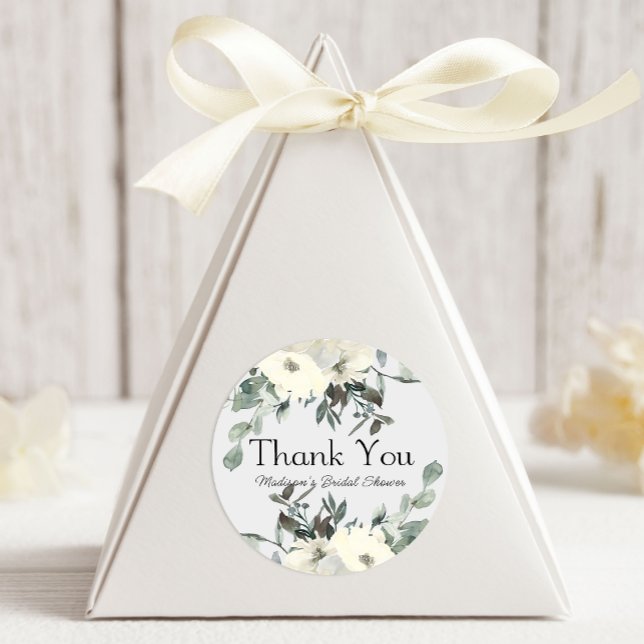 Ivory White Roses Floral Wedding Classic Round Sticker (Creator Uploaded)