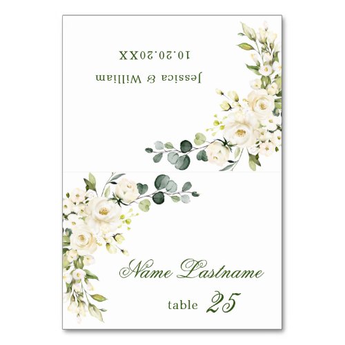 Ivory White Roses Floral Wedding Escort Card