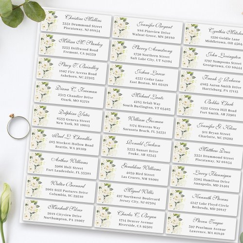 Ivory White Roses Floral Wedding Guest Address Sticker