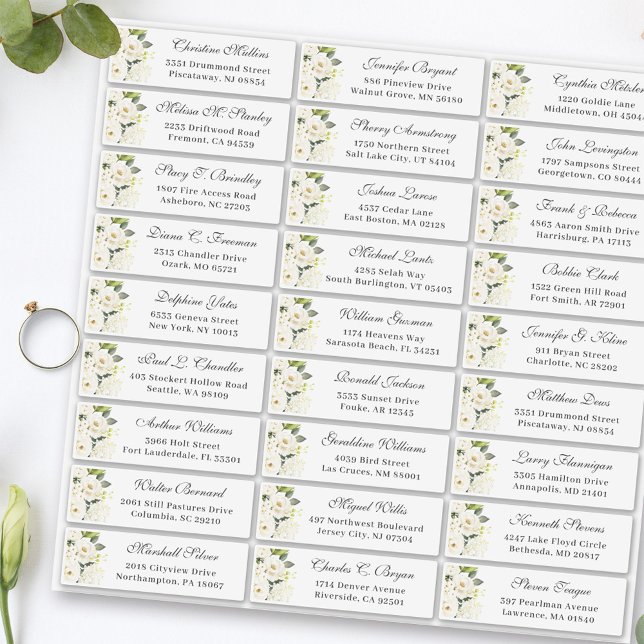 Ivory White Roses Floral Wedding Guest Address Sticker (Creator Uploaded)