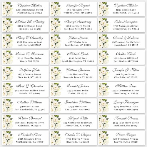 Ivory White Roses Floral Wedding Guest Address Sticker