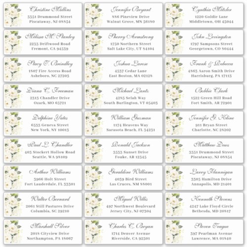 Ivory White Roses Floral Wedding Guest Address Sticker