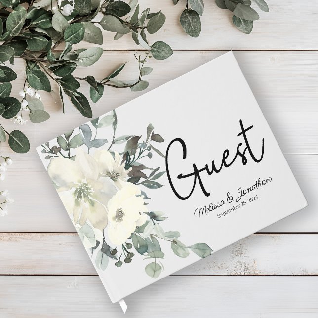 Ivory White Roses Floral Wedding Guest Book (Creator Uploaded)