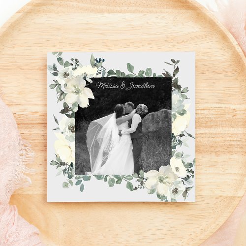 Ivory White Roses Floral Wedding Just Marrie Announcement