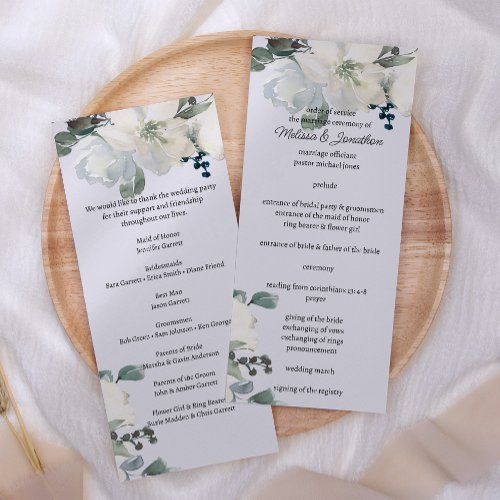 Ivory White Roses Floral Wedding Program