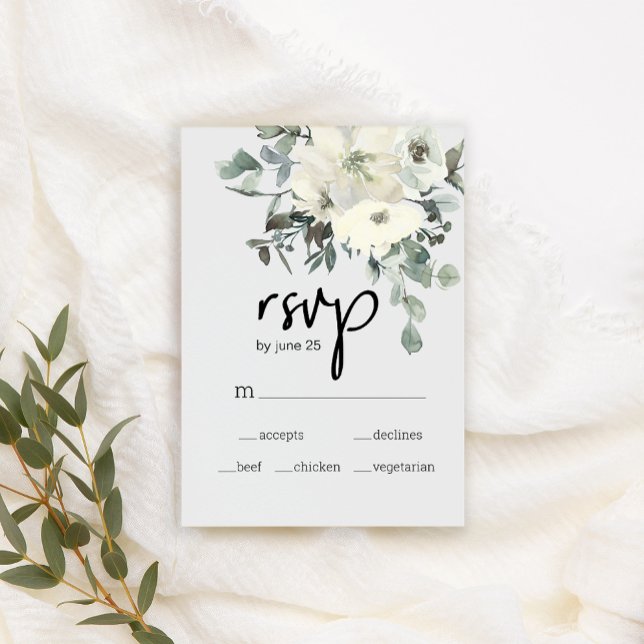 Ivory White Roses Floral Wedding RSVP (Creator Uploaded)