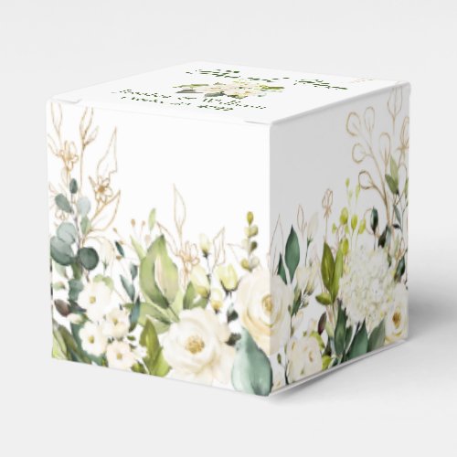 Ivory White Roses Greenery  Floral Gift Wedding Favor Boxes