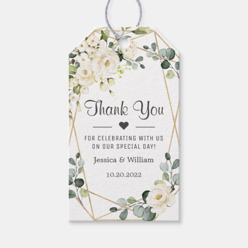 Ivory White Roses Greenery Wedding Favor Thank You Gift Tags