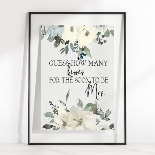 Ivory White Roses Guess How Many Kisses Game Poster