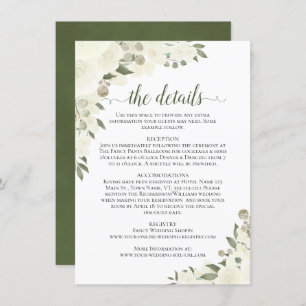 Ivory White Roses Rustic Boho Chic Wedding Details Enclosure Card