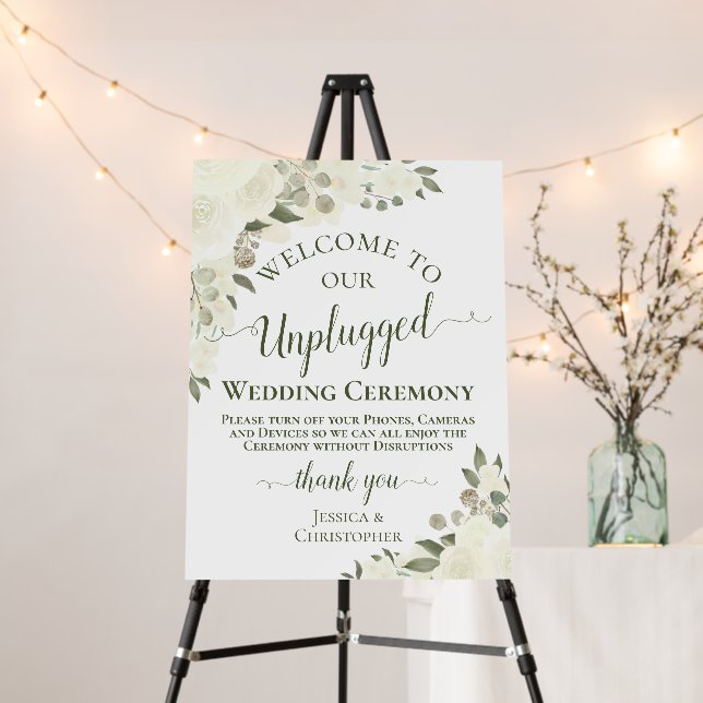 Ivory White Roses Unplugged Wedding Ceremony Foam Board (In Situ (Stand))