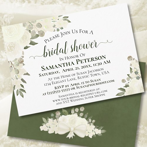 Ivory White Roses Watercolor Floral Bridal Shower Invitation