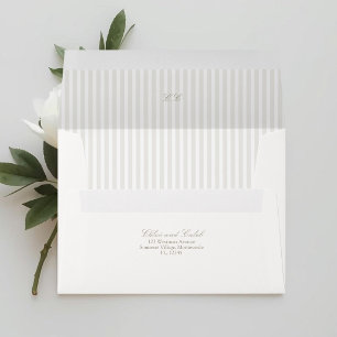 Ivory White Striped Oval Botanical Wedding Envelope