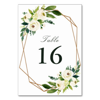 Ivory white watercolor floral geometric wedding table number