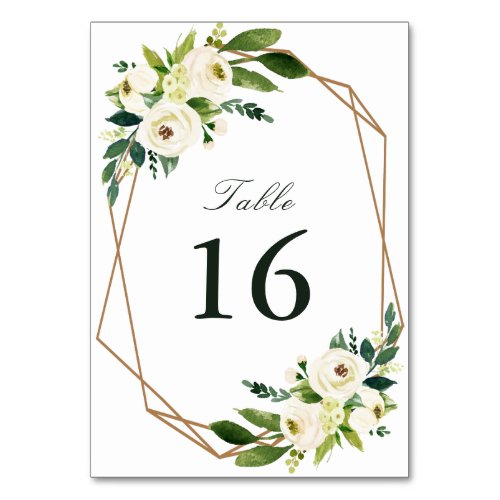 Ivory white watercolor floral geometric wedding table number
