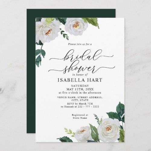 Ivory White Watercolor Floral Leaves Bridal Shower Invitation