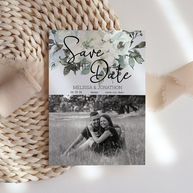 Ivory White Watercolor Floral Save The Date (Creator Uploaded)