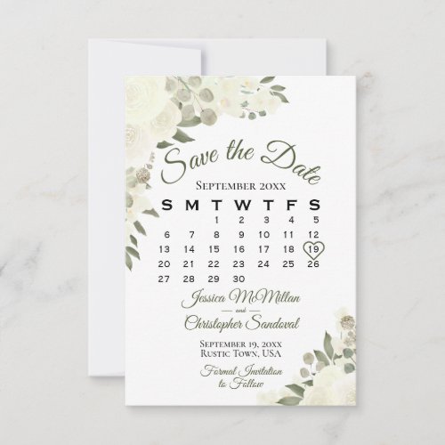 Ivory White Watercolor Floral Wedding Calendar Save The Date
