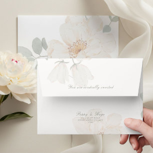 Ivory White Watercolor Floral Wedding Envelope