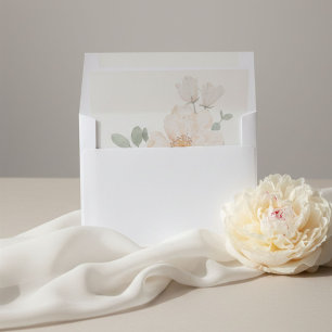 Ivory White Watercolor Floral Wedding Envelope Liner