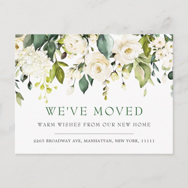 Ivory White Watercolor Flowers Moving Announcement Postcard (Front)