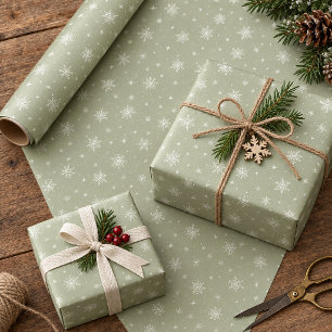 Ivory Wht Snowflakes on Optional Light Sage ID1334 Wrapping Paper