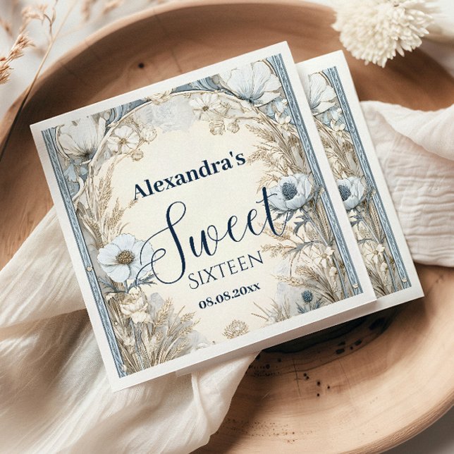 Ivory Wildflower Art Nouveau Sweet Sixteen Napkins (Creator Uploaded)