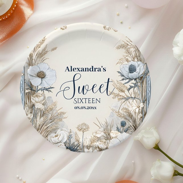 Ivory Wildflower Art Nouveau Sweet Sixteen Paper Plates (Creator Uploaded)