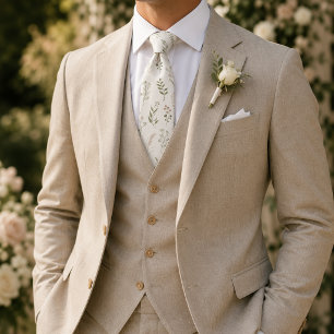 Ivory Wildflower Botanical  Neck Tie