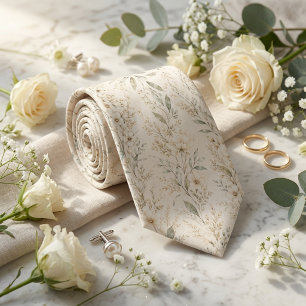 Ivory Wildflower Botanical Wedding Neck Tie