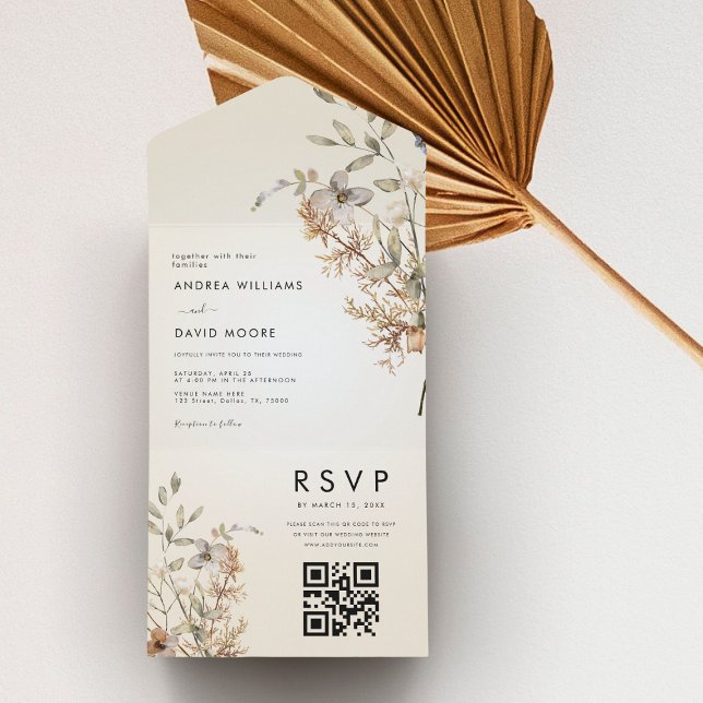 Ivory Wildflower Garden Fall Botanical Wedding All In One Invitation (Creator Uploaded)