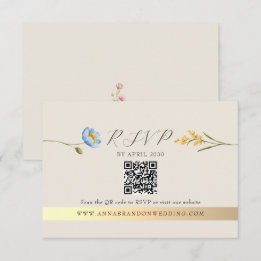 Ivory Wildflower QR Code Wedding RSVP Card