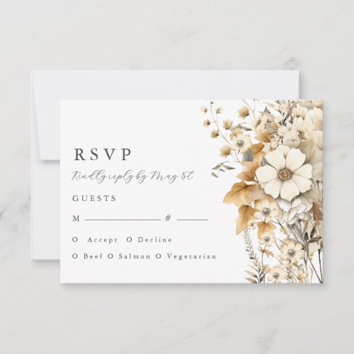 Ivory Wildflower Wedding  RSVP Card