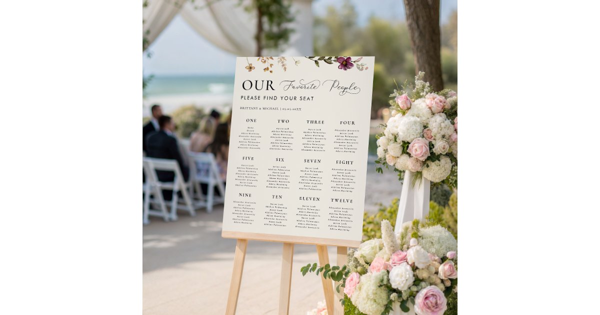 Ivory Wildflowers 12 Tables Wedding Seating Chart Foam Board | Zazzle