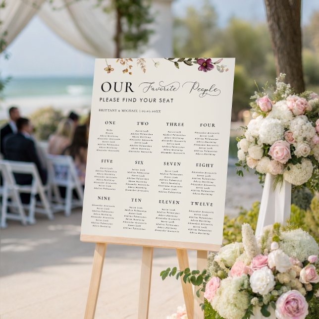 Ivory Wildflowers 12 Tables Wedding Seating Chart Foam Board (Creator Uploaded)