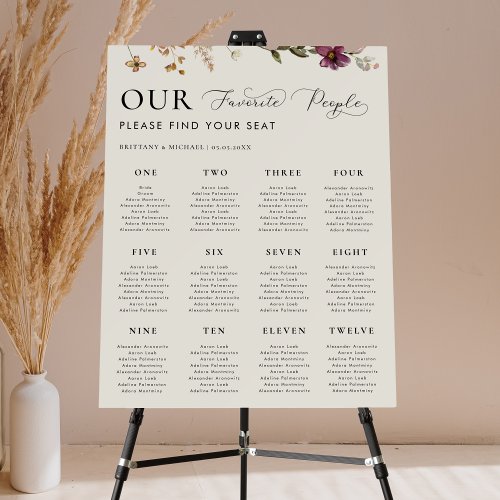Ivory Wildflowers 12 Tables Wedding Seating Chart Foam Board