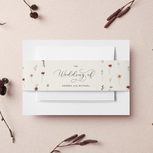 Ivory Wildflowers Fall Autumn the Wedding of Invitation Belly Band