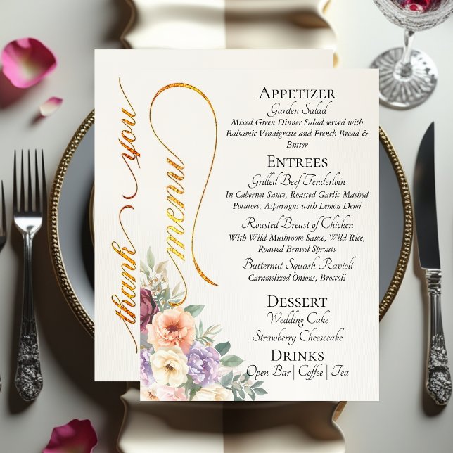 Ivory - Wildflowers, Monogram & Thank You  Menu (Creator Uploaded)