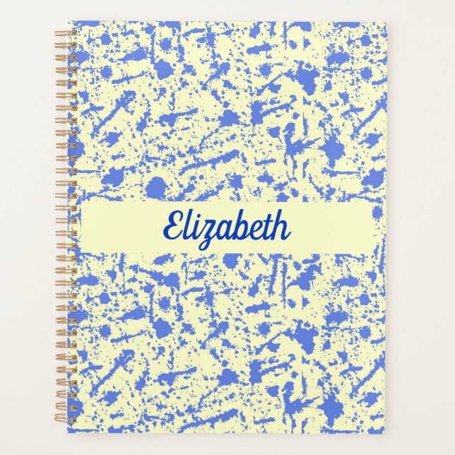 Ivory with blue watercolor splatter design planner (Front)