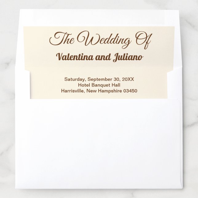 Ivory With Brown Typography Wedding Envelope Liner (In Envelope)